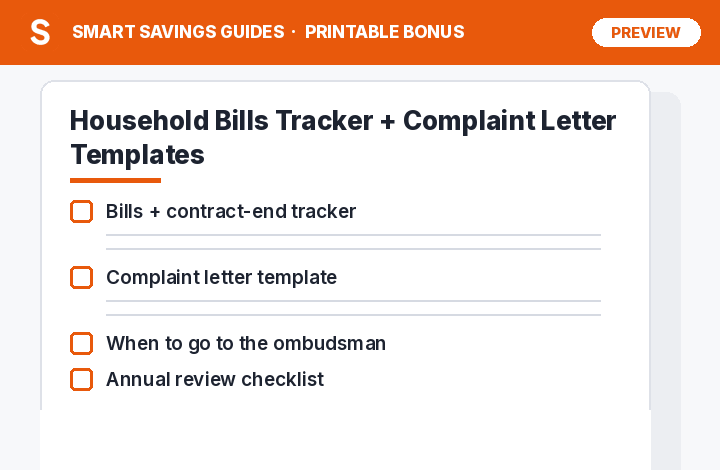 Preview of the printable bills tracker + complaint letter templates